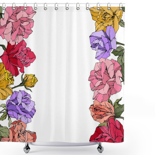 Personality  Vector Roses. Floral Botanical Flowers. Red, Pink And Purple Engraved Ink Art. Floral Border Illustration. Shower Curtains