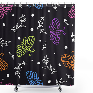Personality  Colorful Moths With Botanical Vector Seamless Pattern Shower Curtains