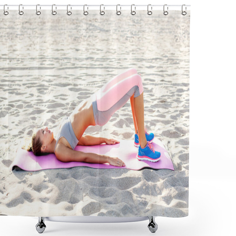 Personality  Girl Working Out On The Beach Shower Curtains