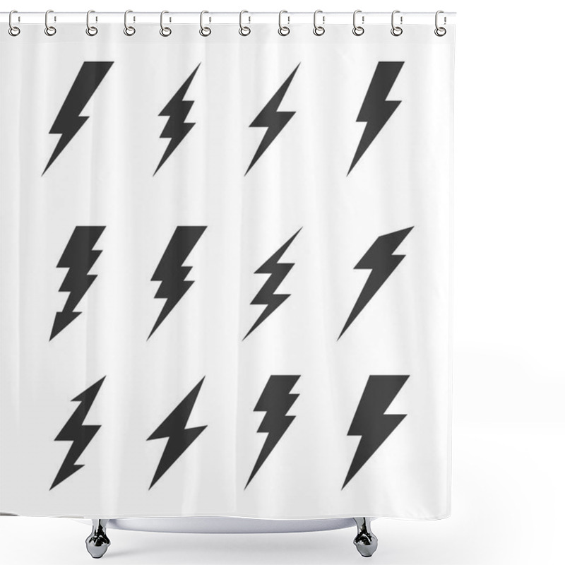 Personality  Thunder And Bolt Lighting Flash Icons Set. Vector Shower Curtains