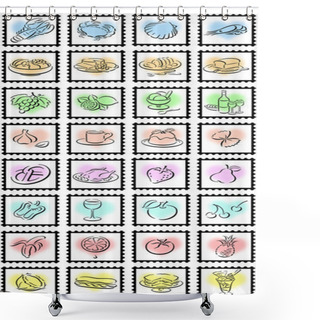 Personality  Stamps With Food Symbols Shower Curtains