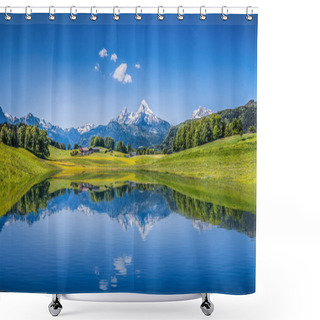 Personality  Idyllic Summer Landscape With Clear Mountain Lake In The Alps Shower Curtains