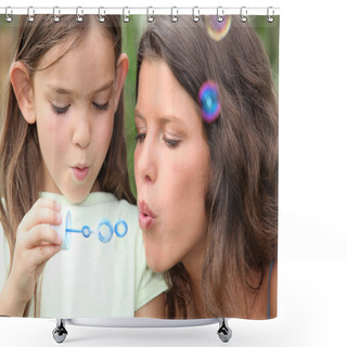 Personality  Mother And Daughter Blowing Bubbles Shower Curtains