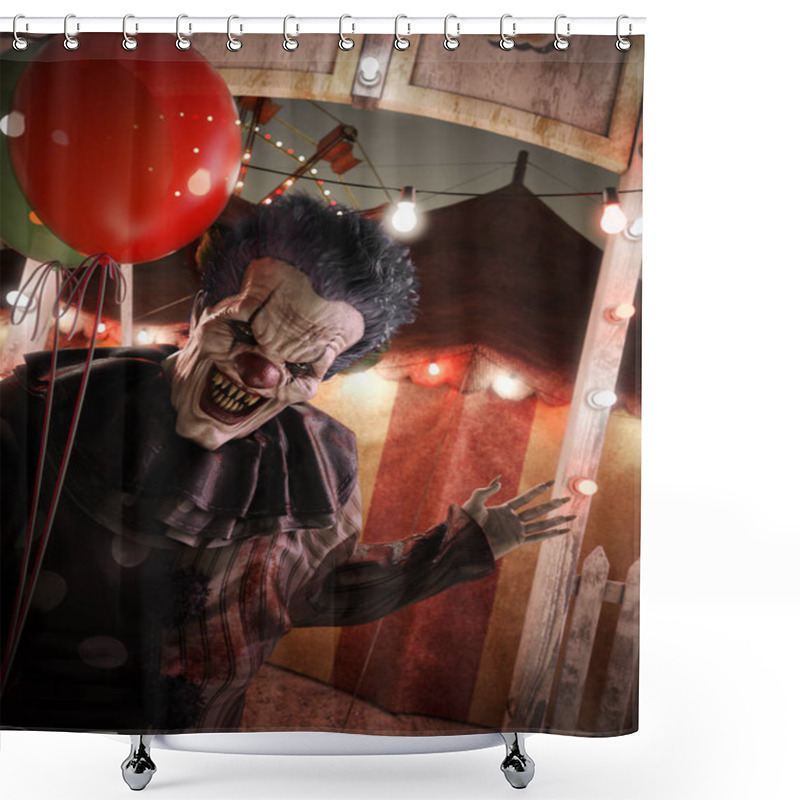 Personality  Very Eagerly Inviting Clown Welcoming You To The Circus Entrance .3d Rendering Shower Curtains