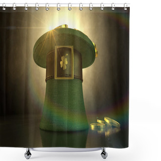 Personality  Green Leprechaun Hat Filled With Gold Coins Shower Curtains