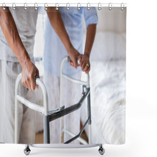 Personality  Woman Helping Man To Walk With Walker Shower Curtains