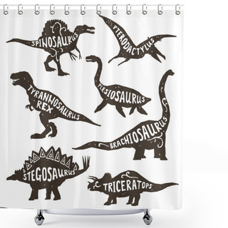Personality  Dinosaurs Silhouettes With Lettering  Shower Curtains