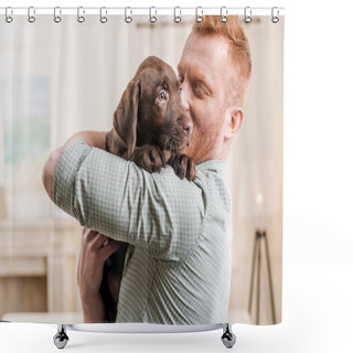Personality  Man Holding Puppy  Shower Curtains