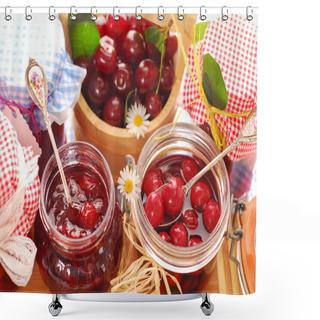 Personality  Jars Of Cherry Preserves Shower Curtains