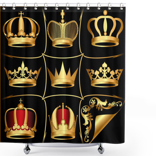 Personality  Set Gold(en) Crowns On Black Background Shower Curtains