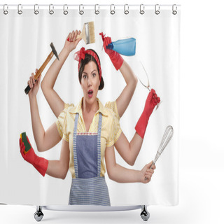 Personality  Pretty Very Busy Multitasking Housewife On White Shower Curtains