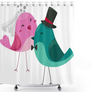 Personality  Bride And Groom Birds Shower Curtains