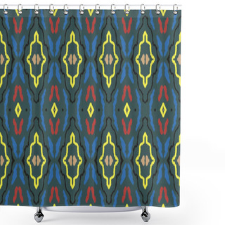 Personality  Ikat Seamless Background. Navy Blue, Purple And White Strips With Charcoal. Wash Drawing Indonesian Dirty Paper. Dirty Art Pillow Decor Design. Colorful Traditional Ikat. Shower Curtains