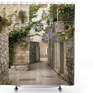 Personality  Budva Old Town Cobbled Street In Montenegro Shower Curtains