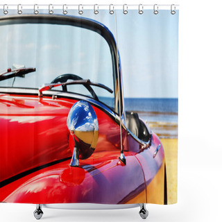 Personality  Old Classic Red Jaguar At Beach Shower Curtains
