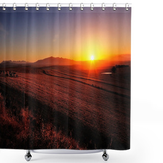 Personality  Sunrise Over Farmland Shower Curtains