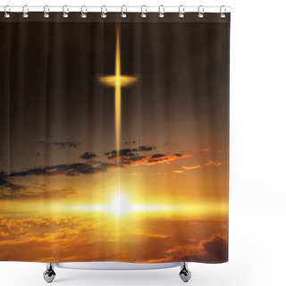 Personality  Heavenly Cross Religion Symbol Shape Dramatic Nature Background Glowing Cross Shower Curtains