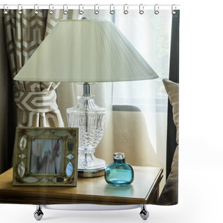 Personality  Bedside Table With Lamp, And Picture Frame Shower Curtains