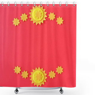 Personality  Bright Red Background Yellow Felt Stars Flat Lay Shower Curtains