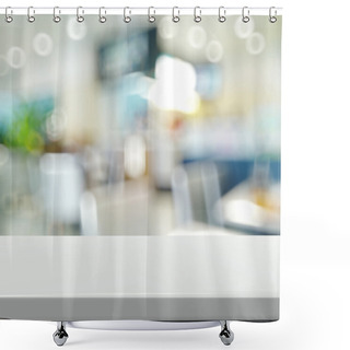 Personality  Empty Laminate Shelf And Blurred Background For Business Product Shower Curtains