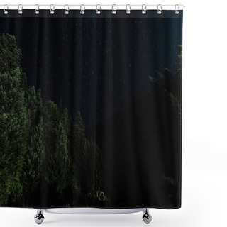 Personality  Low Angle View Of Tress Near Stars Shine At Night  Shower Curtains