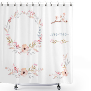 Personality  Floral Frame Collection. Set Of Cute Watercolor Flowers. Shower Curtains
