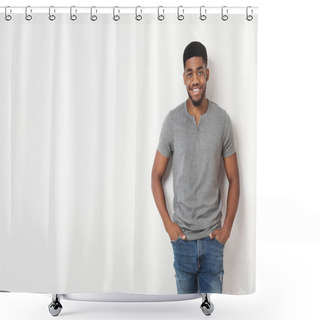 Personality  Black Casual Man With His Hands In His Pockets Shower Curtains