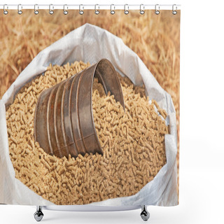 Personality  Bag Of Pelleted Horse Feed With A Coffee Can For Measuring Shower Curtains