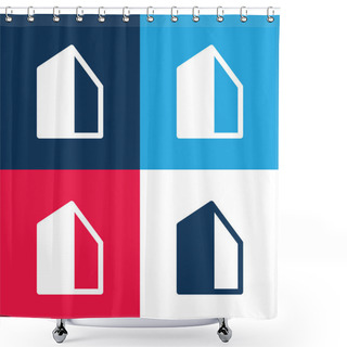 Personality  Big Building Blue And Red Four Color Minimal Icon Set Shower Curtains