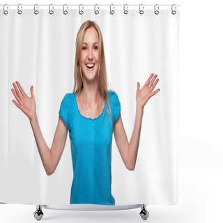 Personality  Surprised Woman Face Over White Shower Curtains