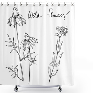 Personality  Vector Wildflower Floral Botanical Flowers. Black And White Engraved Ink Art. Isolated Wildflowers Illustration Element. Shower Curtains