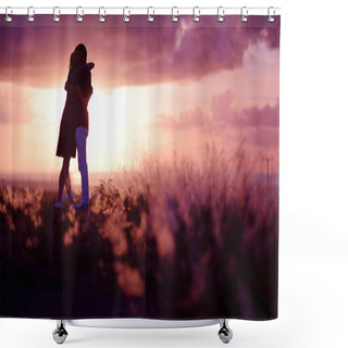 Personality  Young Couple Enjoying The Sunset Shower Curtains