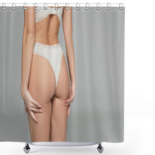 Personality  Cropped View Of Buttocks Of Woman In Lingerie Isolated On Grey Shower Curtains