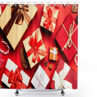 Personality  Gift Boxes On Red Background Shower Curtains