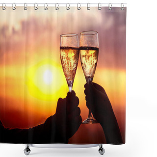 Personality  Glasses With Champers At Sunset Shower Curtains