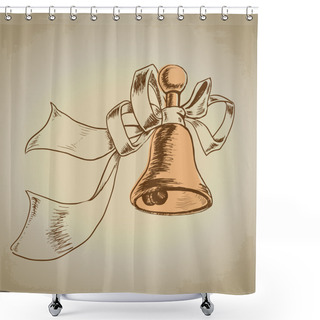 Personality  Vector Golden Bell With Ribbon Shower Curtains