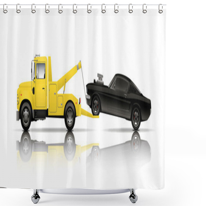 Personality  Tow Truck Towing Black Muscle Car Shower Curtains