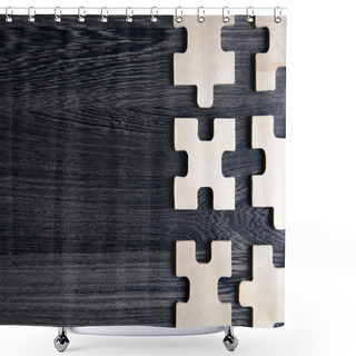 Personality  Puzzle Elements On A Wooden Background As A Riddle Top View Shower Curtains