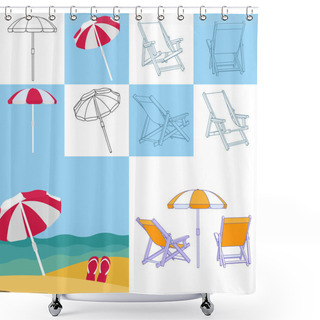 Personality  Set Of Summer Vacation Icons Shower Curtains