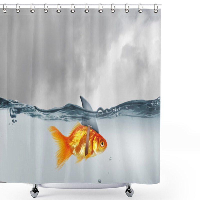 Personality  Gold fish with shark flip . Mixed media shower curtains
