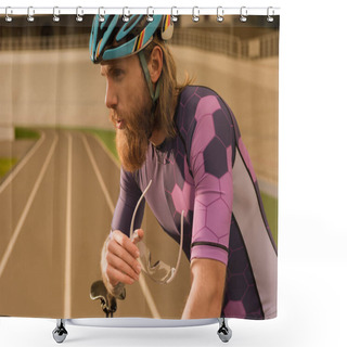 Personality  Thoughtful Cyclist In Helmet Shower Curtains
