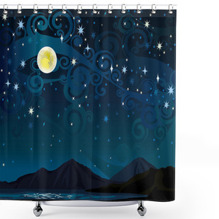 Personality  Nigth Sky With Full Moon, Mounains And Lake Shower Curtains