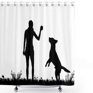 Personality  Silhouette Of A Woman With A Dog. Shower Curtains