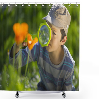 Personality  Child Observing Nature With A Magnifying Glass Shower Curtains