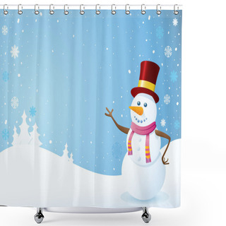 Personality  Snowman On Christmas Background. Christmas Backgrounds Series. Shower Curtains