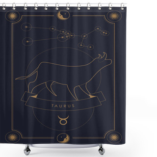 Personality  Astrological Zodiac Sign. Constellation And Symbol. Poster Illustration With Moon And Stars Frame. Shower Curtains