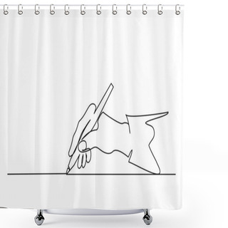 Personality  Hand Holding Pen, Pencil And Writing. Continuous One Line Drawing Shower Curtains