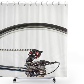 Personality  Bicycle Gears And Wheel In Motion Isolated On White Shower Curtains
