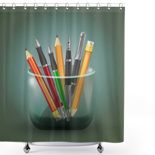 Personality  Set Icons Pen And Pencil Vector Illustration Shower Curtains
