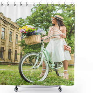 Personality  Beautiful Girl With Bicycle Shower Curtains